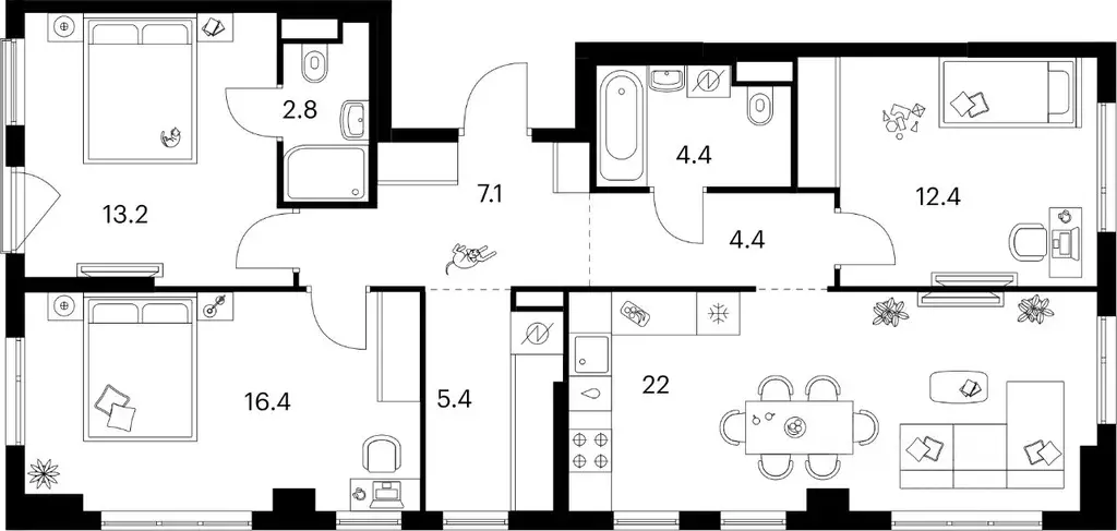 3-к кв. Москва Кавказский Бульвар 51 жилой комплекс, к3.4 (88.1 м) - Фото 1
