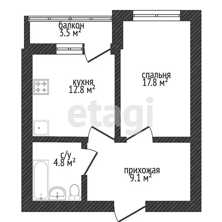 1-комнатная квартира: Тюмень, Линейная улица, 21 (45.9 м) - Фото 1