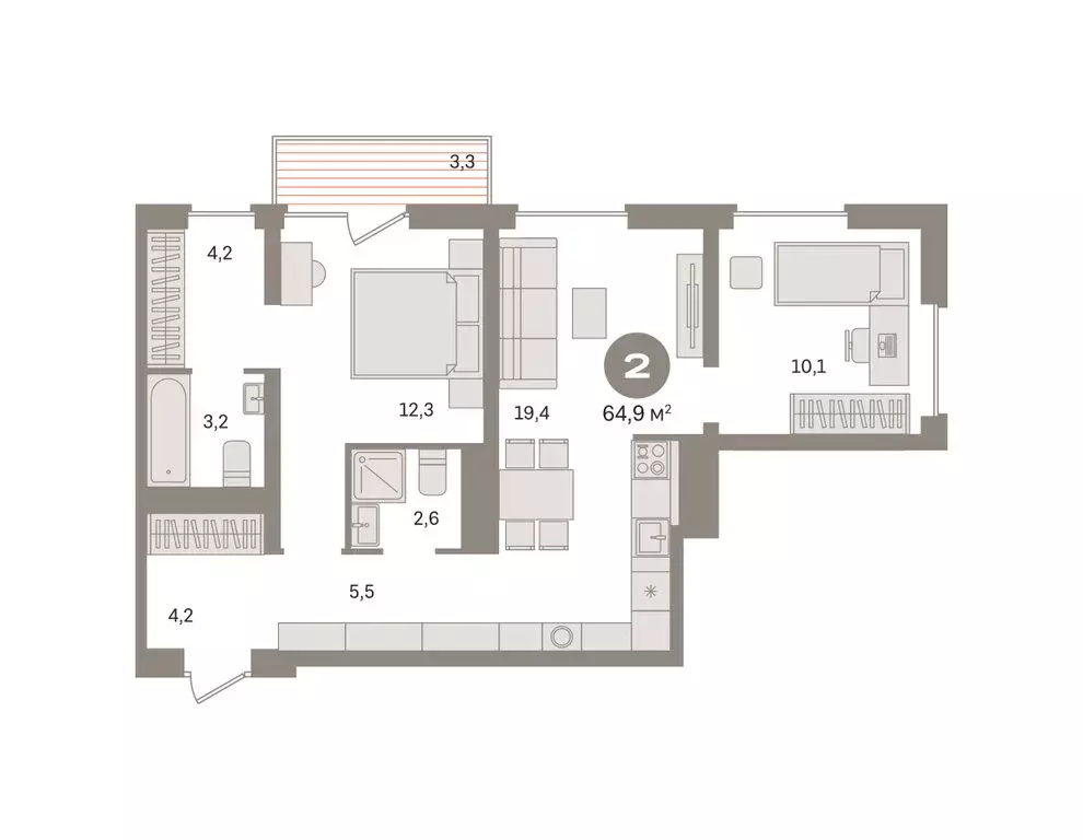 2-комнатная квартира: Екатеринбург, жилой район Эльмаш, Механический ... - Фото 2