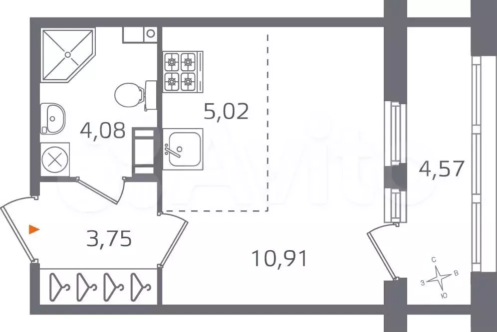 квартира-студия, 26,1 м, 8/10 эт. - Фото 0