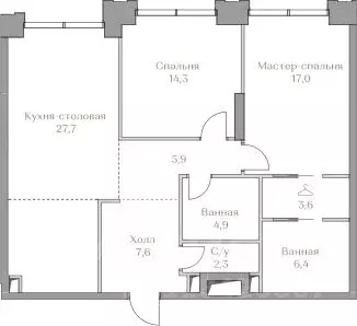 2-к кв. Москва Коллекция Лужники жилой комплекс (89.7 м) - Фото 0