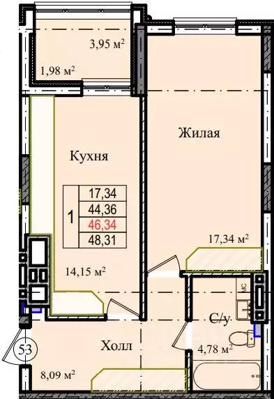 1-к кв. Калининградская область, Гурьевский муниципальный округ, пос. ... - Фото 0