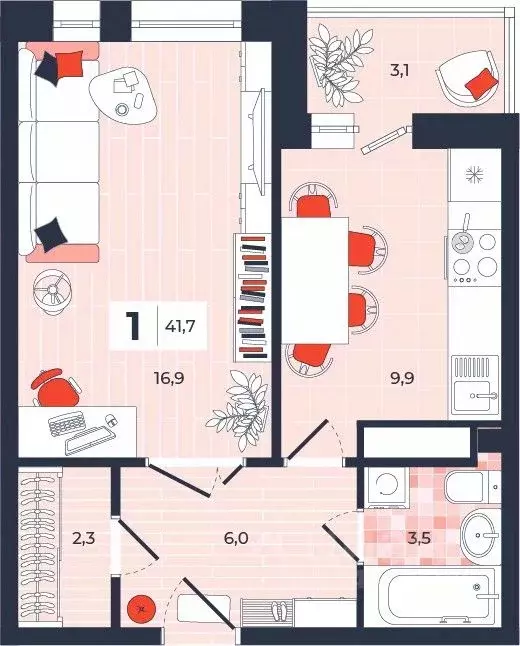 1-к кв. Тульская область, Тула ул. Академика Насоновой, 1А (41.7 м) - Фото 1