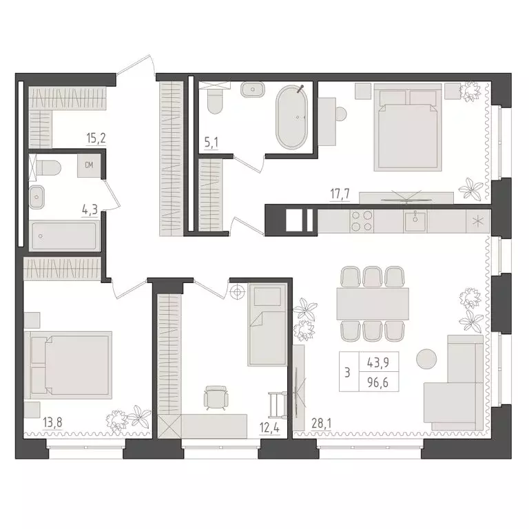 3-комнатная квартира: Уфа, 563-й квартал (96.6 м) - Фото 1