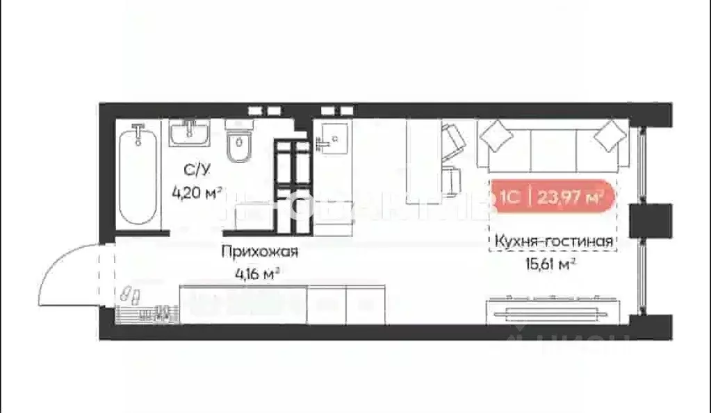 Студия Новосибирская область, Новосибирск Ленинградская ул., 340 (24.0 ... - Фото 0