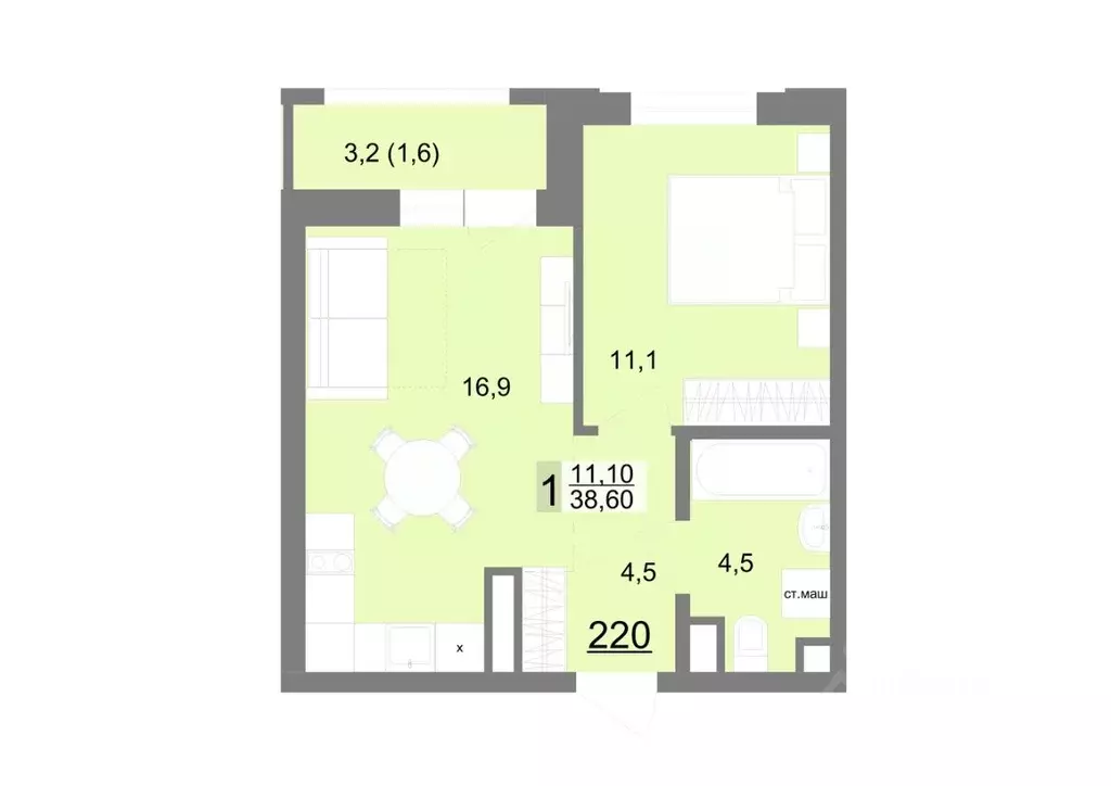 1-к кв. Свердловская область, Екатеринбург ул. Металлургов, 63/3 (38.6 ... - Фото 1