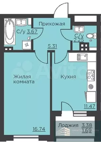 1-к. квартира, 41,1 м, 2/18 эт. - Фото 0