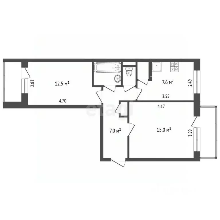 2-к кв. Вологодская область, Вологда Молочное пгт, ул. Мира, 7Б (47.1 ... - Фото 2