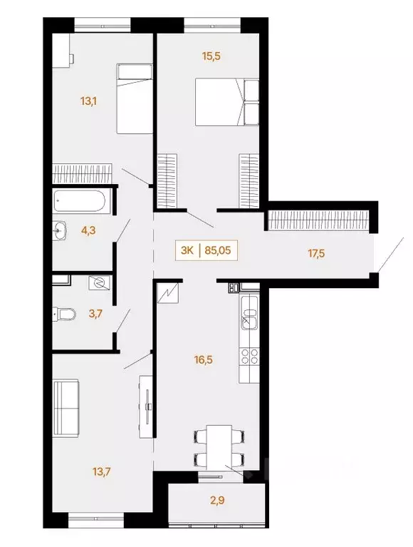 3-к кв. Ханты-Мансийский АО, Ханты-Мансийск Самаровская ул., 2А (86.05 ... - Фото 0