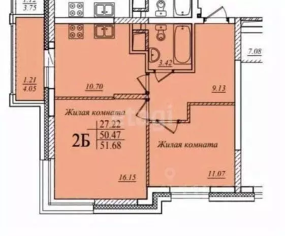 2-к кв. Татарстан, Казань ул. Мансура Хасанова, 13 (50.8 м) - Фото 2