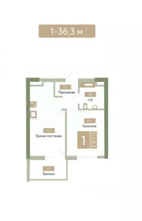 2-к кв. Крым, Симферополь ул. Киевская, 177 (36.3 м) - Фото 2