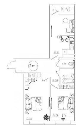 2-к кв. Курская область, Курск Усадебная ул., 2А (69.44 м) - Фото 1