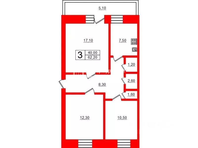 3-к кв. Ленинградская область, Сланцы ул. Кирова, 12 (62.2 м) - Фото 1