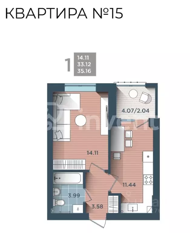 1-к кв. Калининградская область, Калининград ул. Сержанта Мишина, 81к3 ... - Фото 1