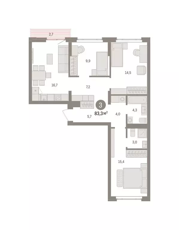 3-комнатная квартира: Екатеринбург, жилой район Сортировочный, ... - Фото 1