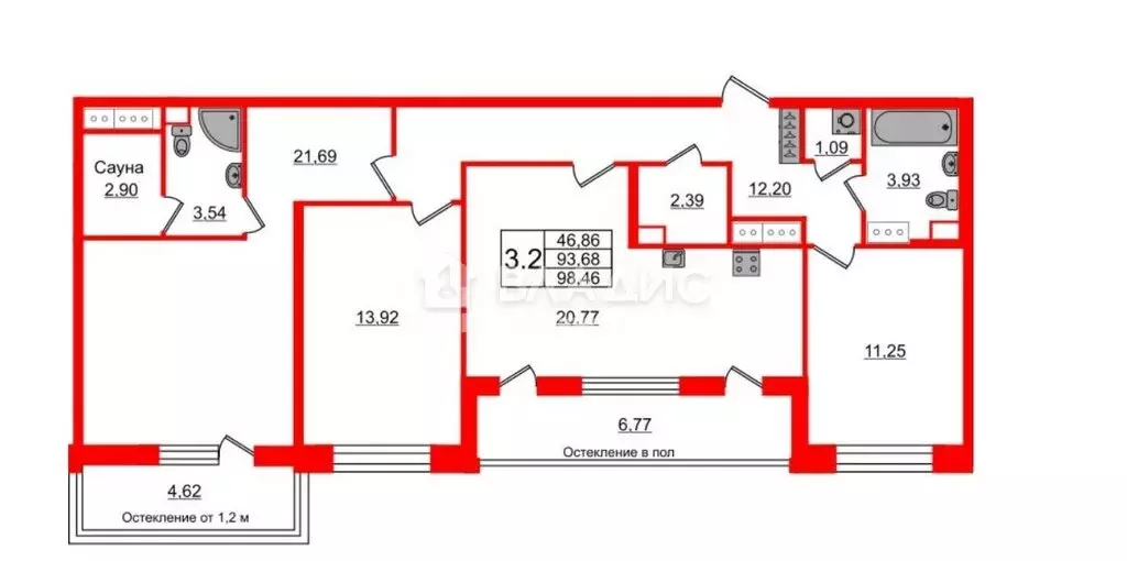 3-комнатная квартира: Санкт-Петербург, Кубинская улица, 76к1 (98.46 м) - Фото 1