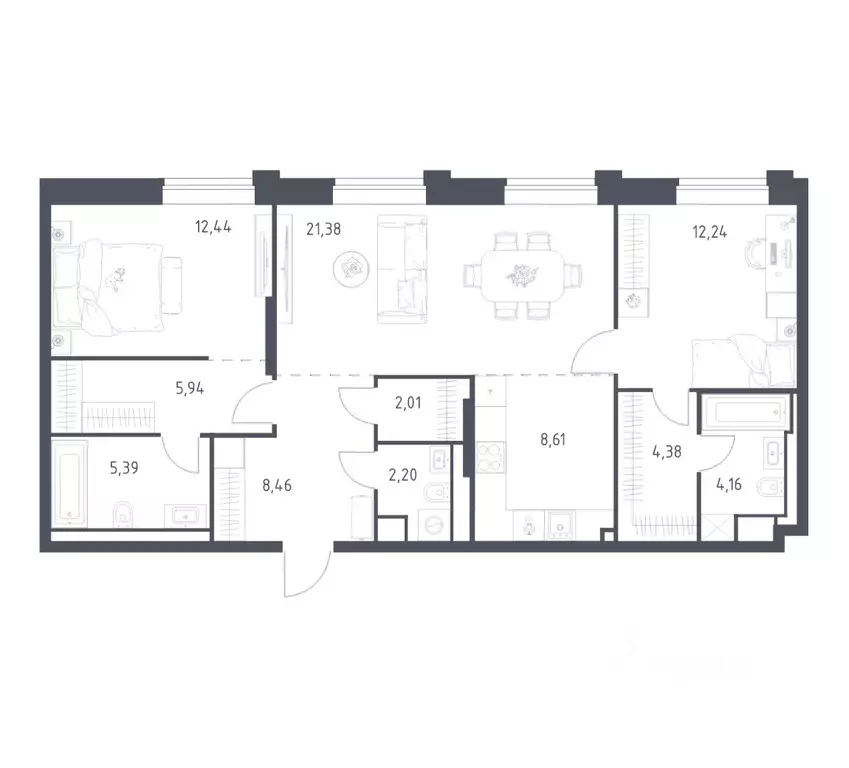 2-к кв. Москва Верейская 41 жилой комплекс, 3.1 (87.21 м) - Фото 1