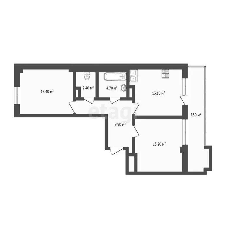 2-комнатная квартира: Тюмень, улица Николая Никитина, 8 (59.6 м) - Фото 1