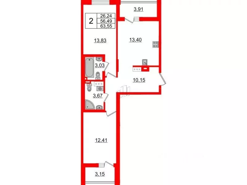 2-к кв. Санкт-Петербург Белоостровская ул., 10к2 (56.49 м) - Фото 0