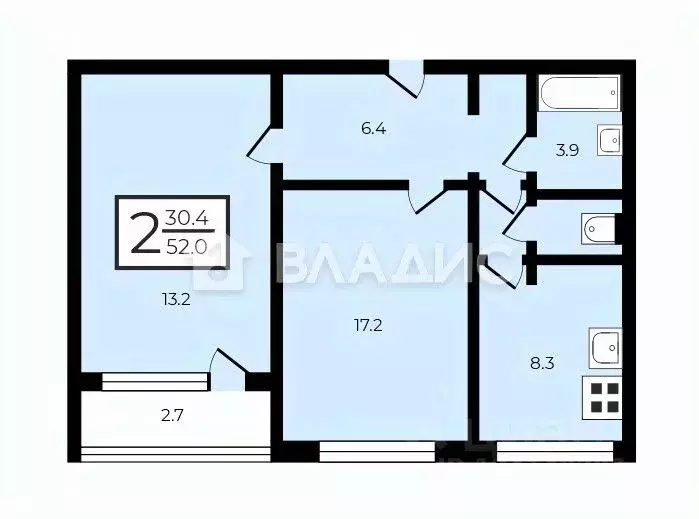 2-к кв. Москва ул. Грина, 7 (52.0 м) - Фото 2