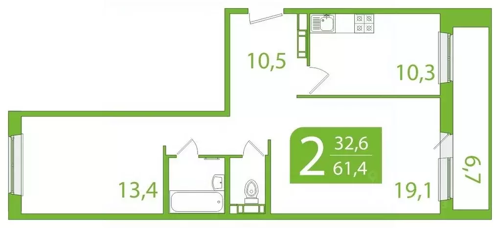 2-к кв. Томская область, Томск ул. Пришвина, 46 (58.12 м) - Фото 0