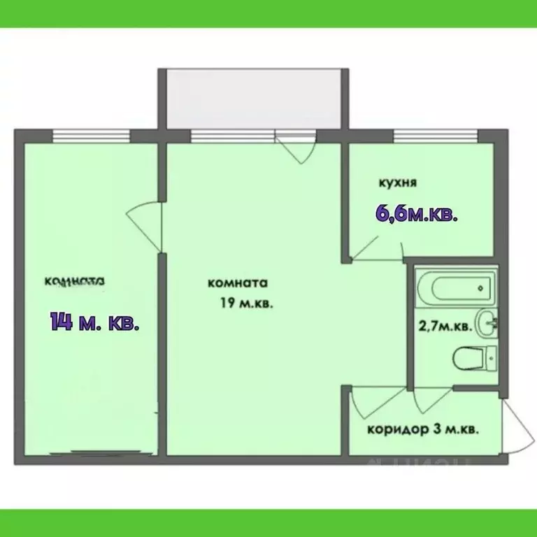 2-к кв. Самарская область, Новокуйбышевск ул. Миронова, 22А (44.7 м) - Фото 1