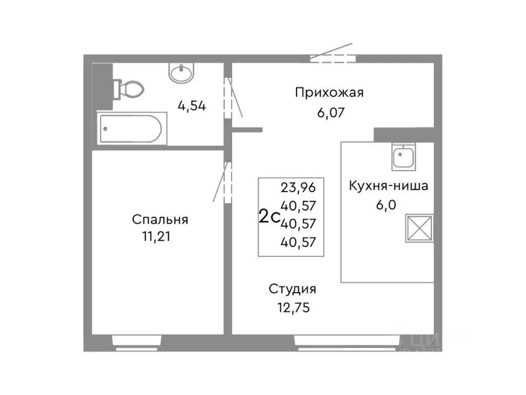 2-к кв. Челябинская область, Челябинск ул. Танкистов, 175 (40.57 м) - Фото 1