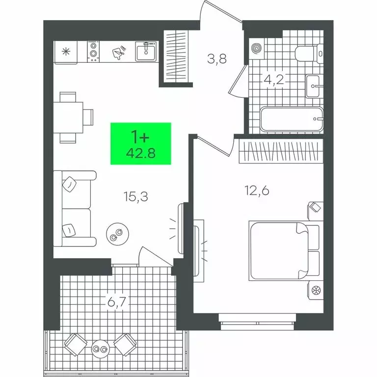 1-комнатная квартира: Тюмень, улица Василия Малкова, 17 (42.87 м) - Фото 0