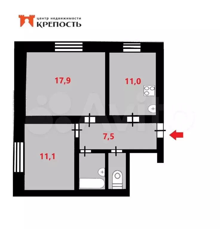 2-к. квартира, 52 м, 2/3 эт. - Фото 0