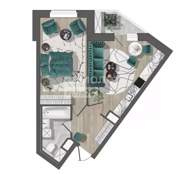 1-комнатная квартира: Липецк, ЖК Поколение (47 м) - Фото 2