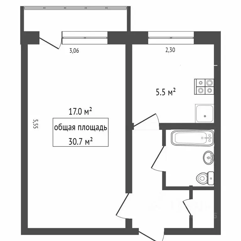 1-к кв. Новосибирская область, Новосибирск Троллейная ул., 20 (32.0 м) - Фото 1