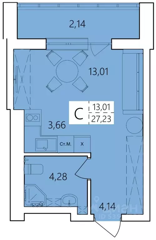 Студия Башкортостан, Уфа Затон жилрайон, Волна жилой комплекс (27.23 ... - Фото 1