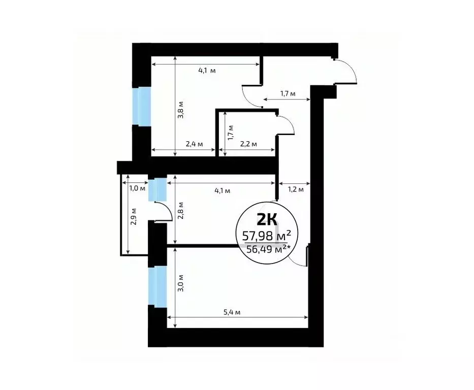 2-к кв. Самарская область, Самара пос. Мехзавод, 1-й кв-л, 50 (57.98 ... - Фото 2