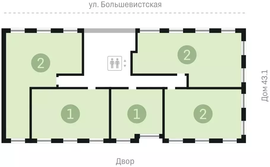 2-комнатная квартира: Новосибирск, Большевистская улица, 43/2с (45.35 ... - Фото 1
