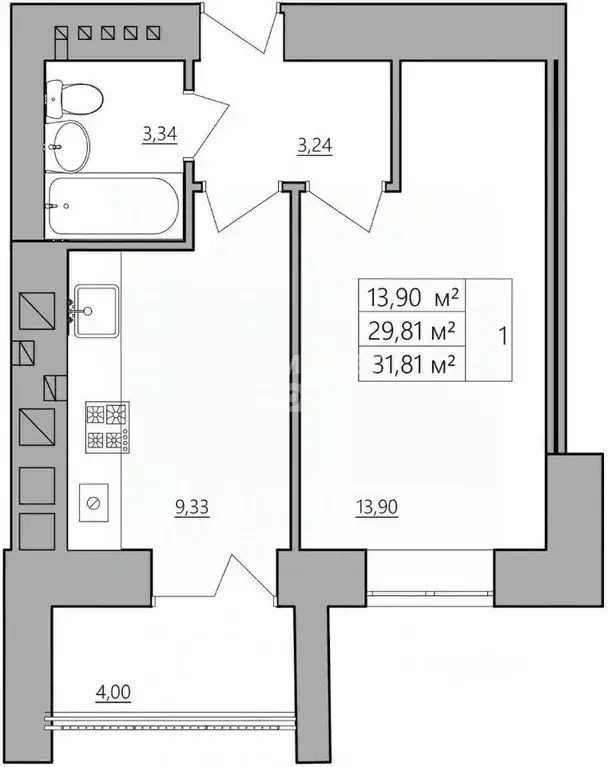 1-к кв. Костромская область, Кострома пос. Октябрьский,  (31.8 м) - Фото 1