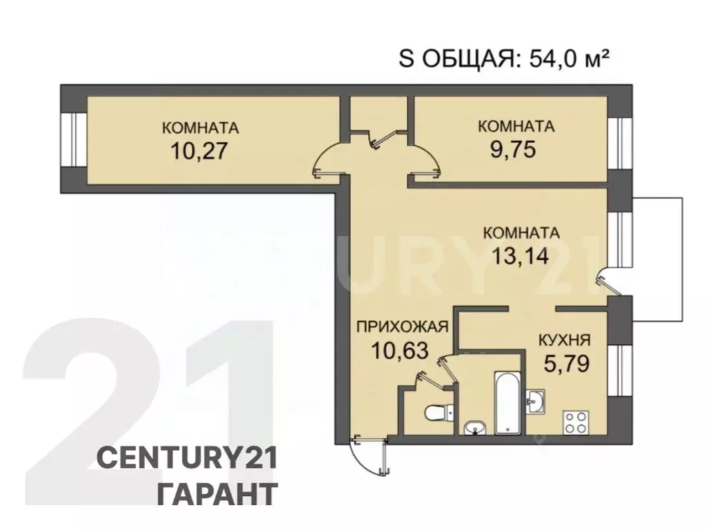 3-к кв. Санкт-Петербург ул. Пограничника Гарькавого, 36К3 (54.0 м) - Фото 2