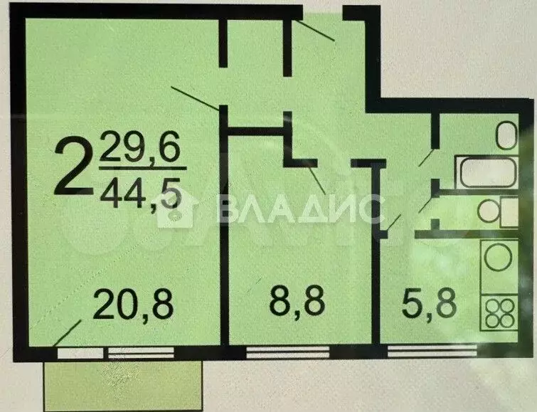 2-к. квартира, 44,5 м, 10/12 эт. - Фото 0