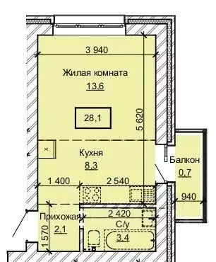 1-к кв. Алтайский край, Барнаул ул. Анатолия (28.1 м) - Фото 0