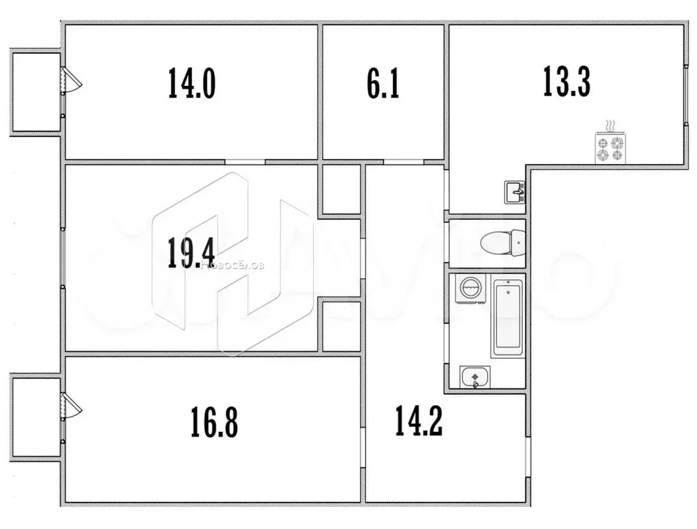 3-к. квартира, 90 м, 3/5 эт. - Фото 0