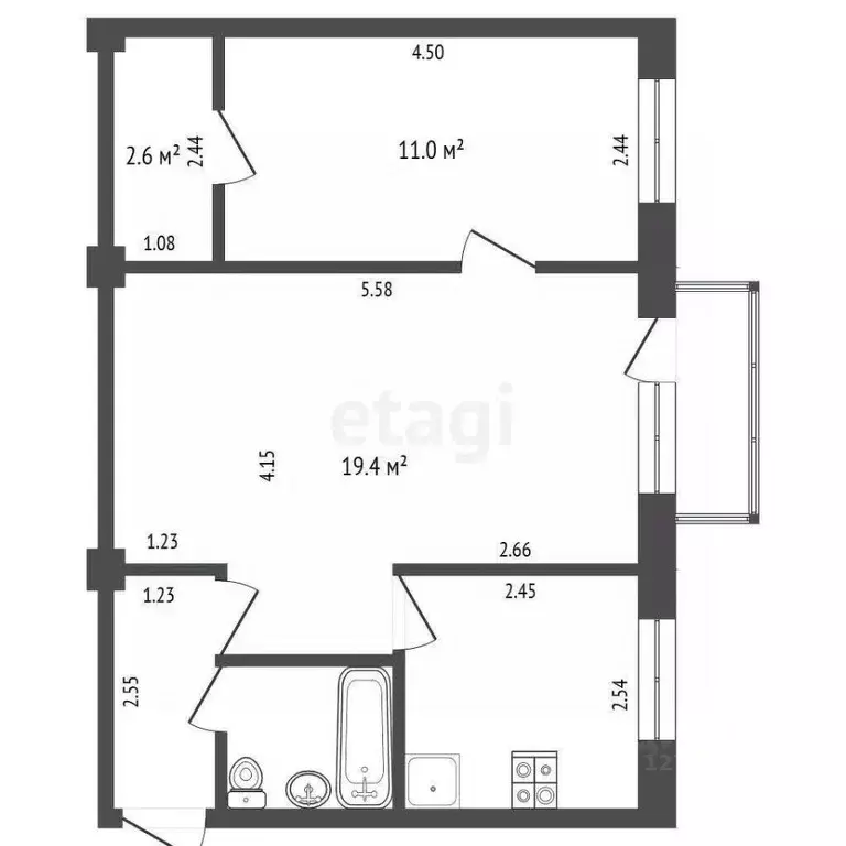 2-к кв. Калужская область, Калуга ул. Ленина, 44 (45.7 м) - Фото 2