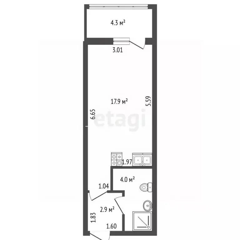 Студия Санкт-Петербург просп. Буденного, 23к1 (24.8 м) - Фото 2
