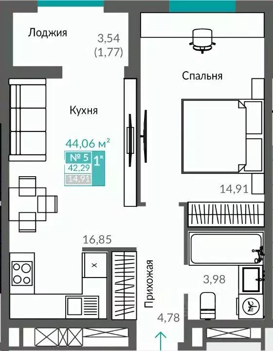 1-к кв. Севастополь Ленинский муниципальный округ,  (42.29 м) - Фото 0