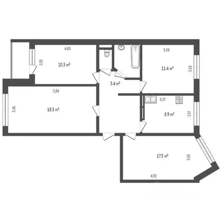 3-к кв. Ивановская область, Иваново просп. Строителей, 68а (83.0 м) - Фото 2