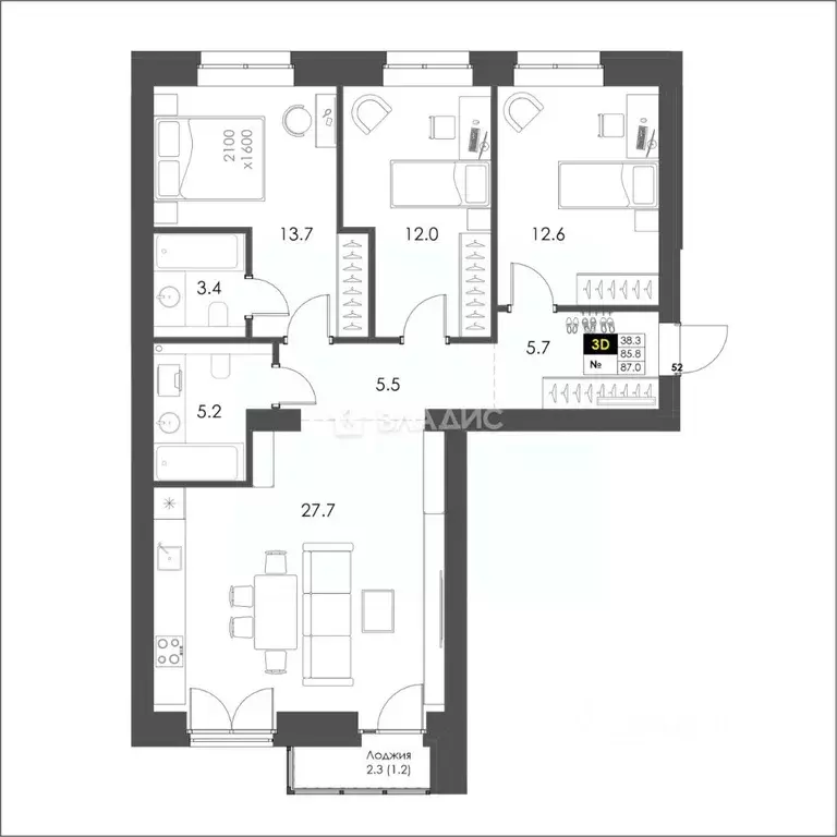 3-к кв. Вологодская область, Вологда ул. Спирина, 6 (87.0 м) - Фото 1