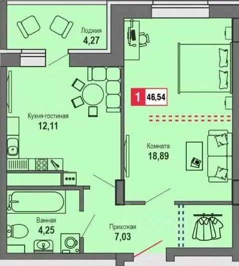 1-к кв. Тверская область, Тверь Оснабрюкская ул., 22к1 (46.54 м) - Фото 1