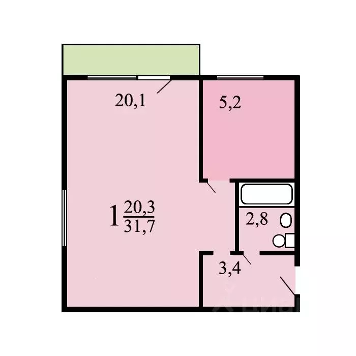 1-к кв. Москва, Москва, Московский г. 1-й мкр, 29 (31.5 м) - Фото 1