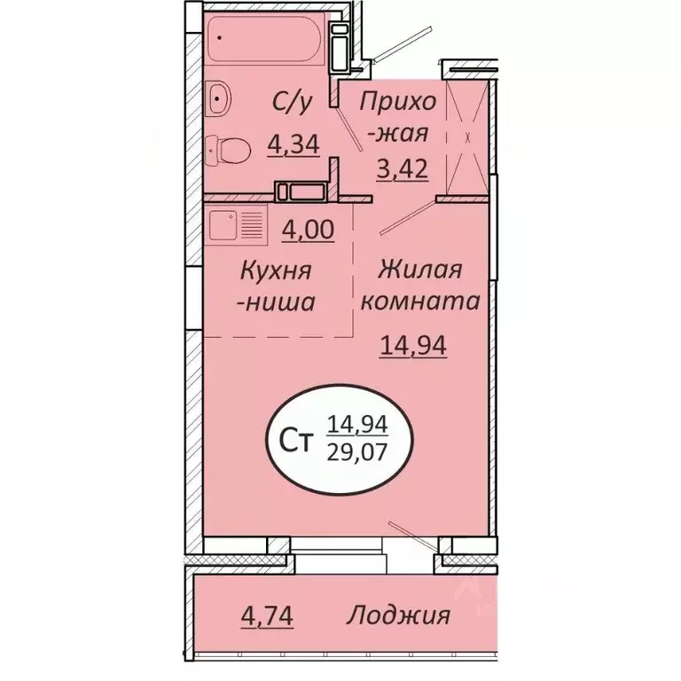 Студия Новосибирская область, Новосибирск  (29.07 м) - Фото 0