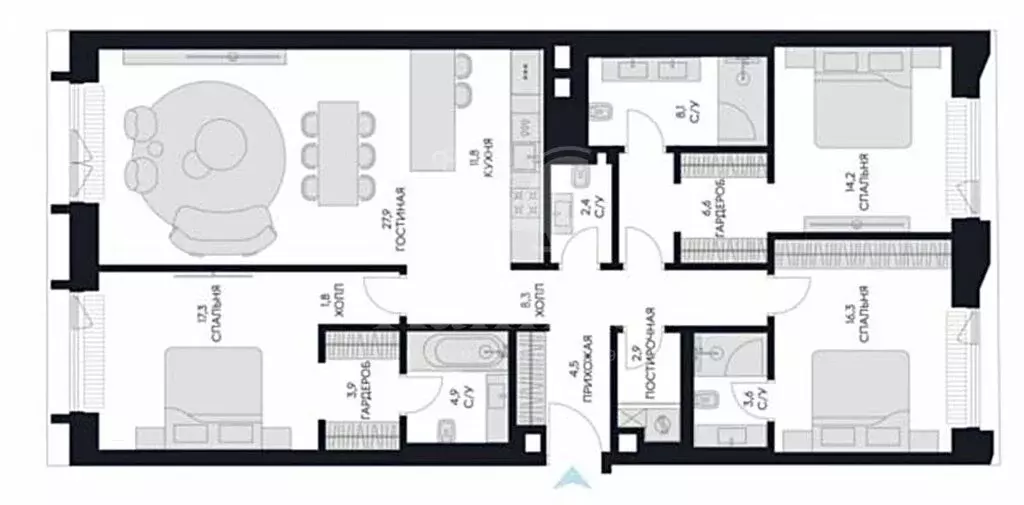 4-комнатная квартира: Москва, улица Братьев Фонченко, 1к7 (135.1 м) - Фото 1