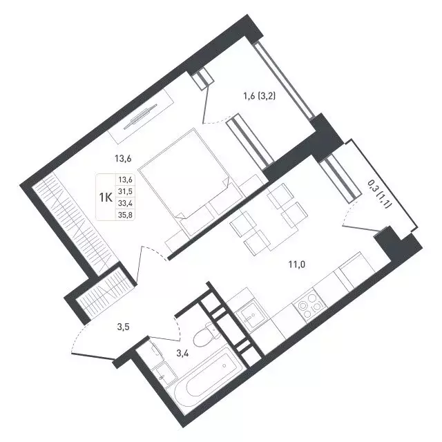 1-комнатная квартира: Московская область, городской округ Подольск, ... - Фото 1