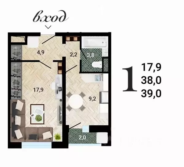 1-к кв. Воронежская область, Воронеж Ростовская ул., 18А (38.7 м) - Фото 1